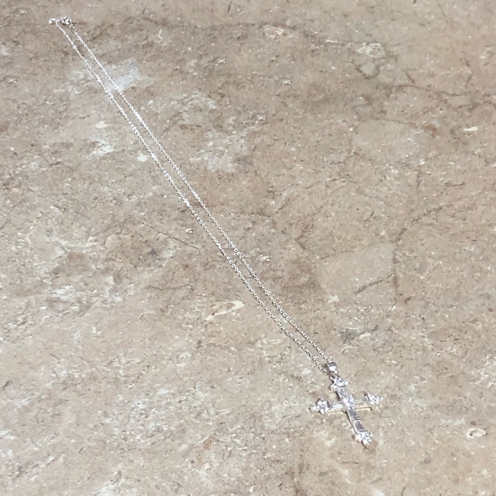 Silver and White Christian Cross Chain Necklace